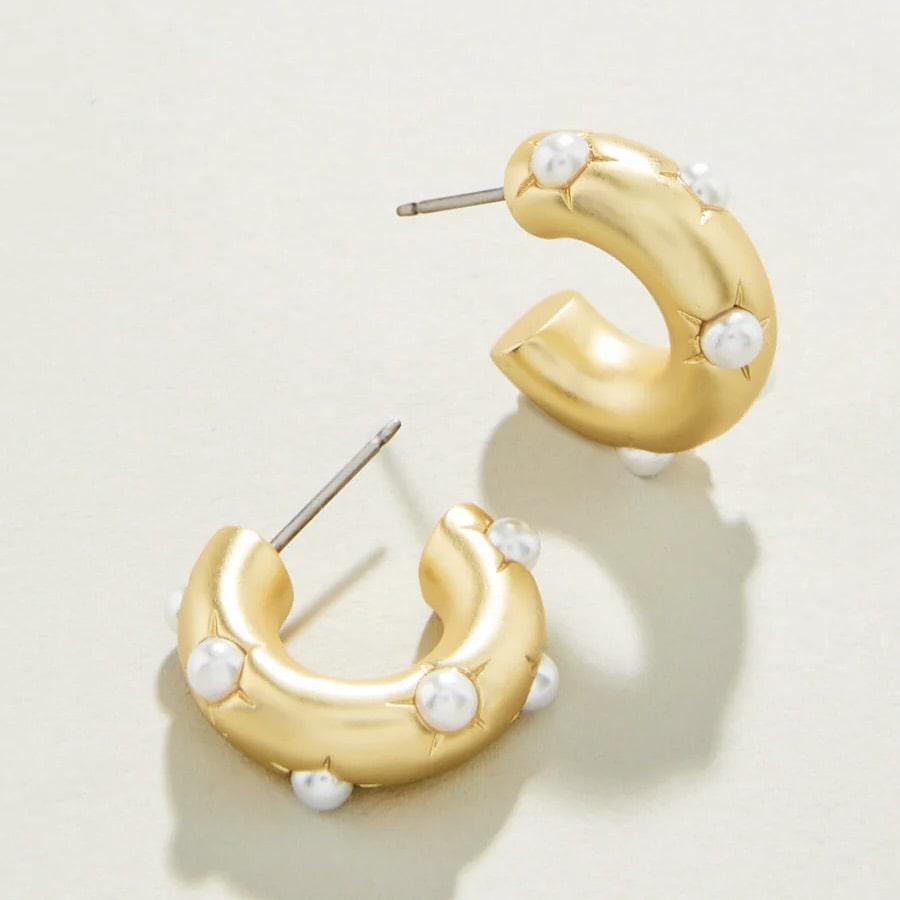 Chubby Hoop Pearl Earrings